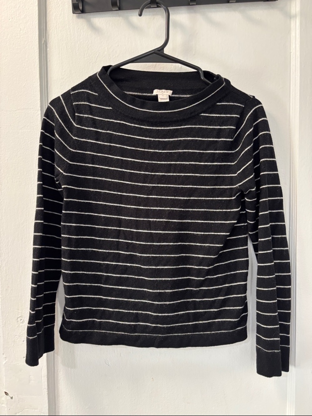 J. Crew Black Crewneck Sweater with White Stripes small